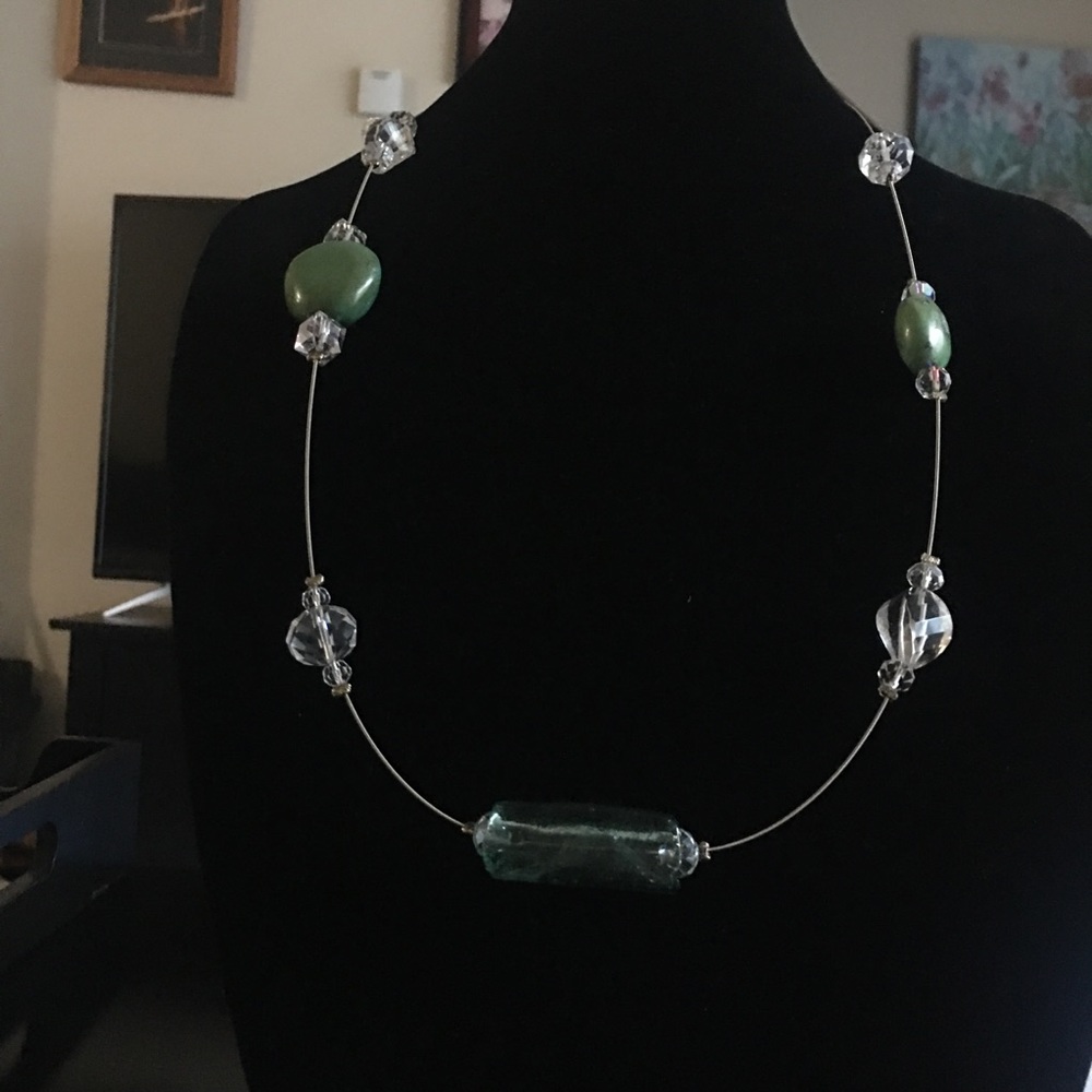 Guitar String Necklace w Glass & Turquoise Beads